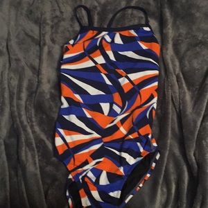 Blue White Orange one piece swimsuit